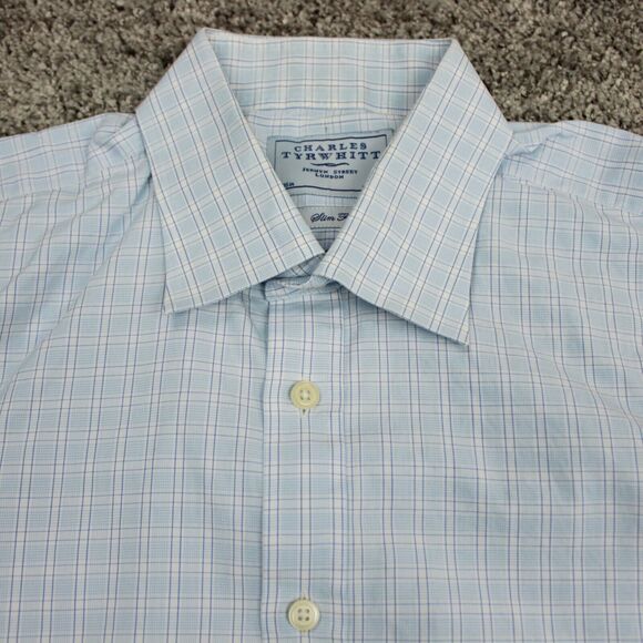 Charles Tyrwhitt Shirt Mens 17/35 Blue Check Slim Fit Button Up Long Sleeve - Picture 2 of 7